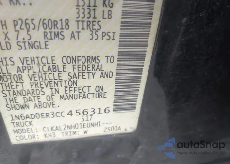 2012 Nissan Frontier Sv z USA, uszkodzony, nr VIN 1N6AD0ER3CC456316